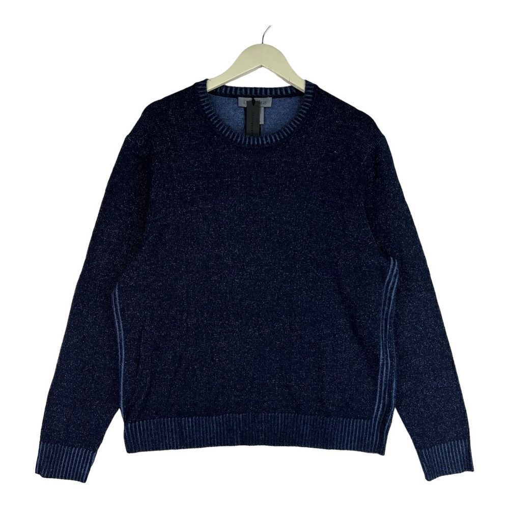 New Dylan Gray Men US L Wool Sweater Navy Blue Sweatshirt Crew Neck Long Sleeve